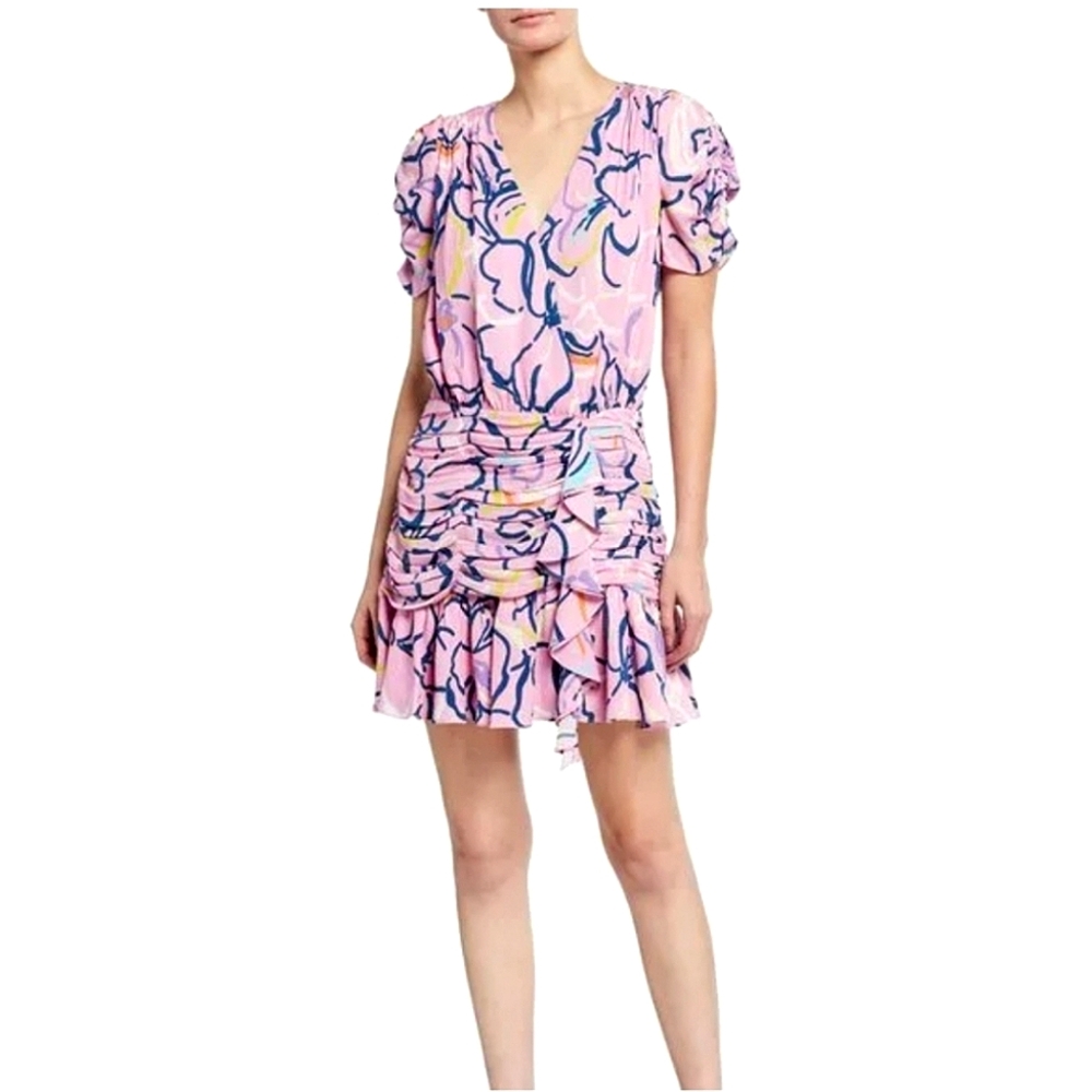 New TANYA TAYLOR Zora Ruffle Floral 100% Silk Dress 10 Wedding Resortwear Garden